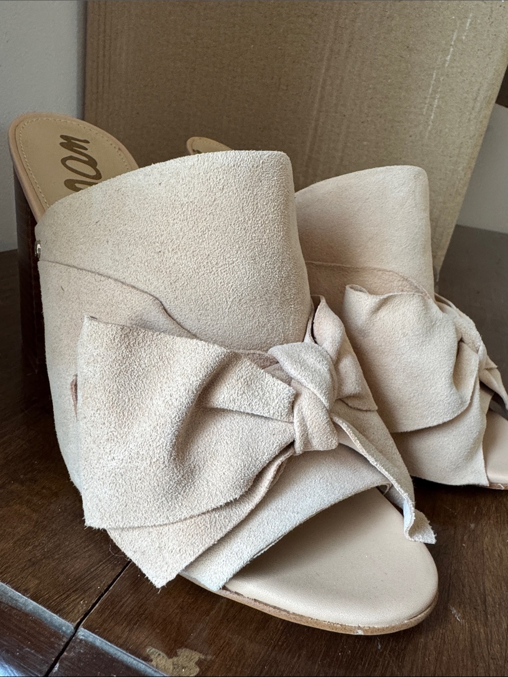 Sam Edelman Tan Suede Knot Bow Mules - Picture 3 of 6
